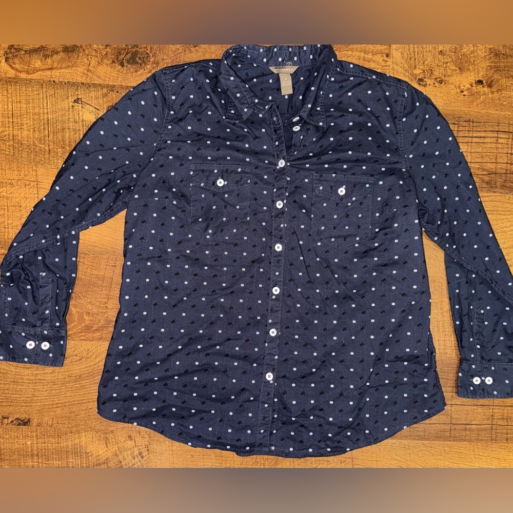 Bit & Bridle Navy Blue Polka Dot Button Down Shirt